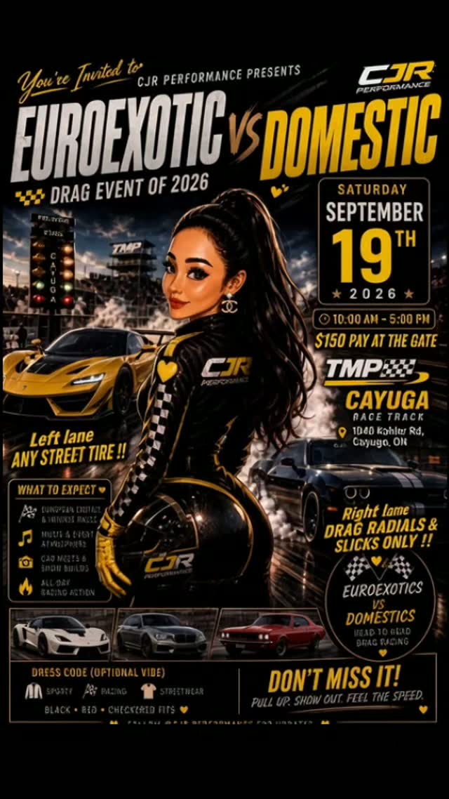 Euro/Exotic vs Domestic drag event, Sept 19, 2026 at TMP Cayuga